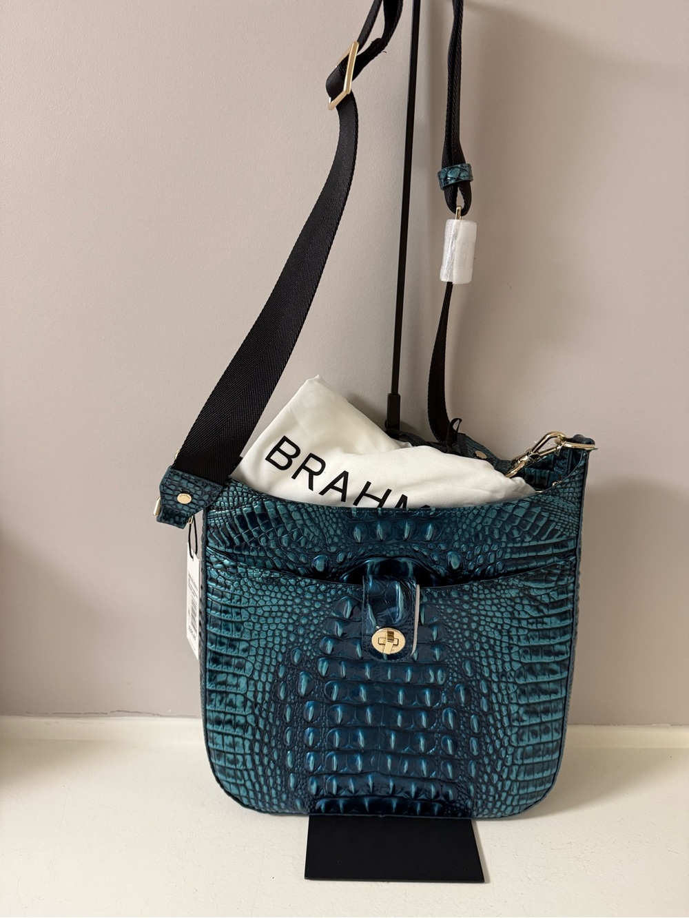 Brahmin Teal Croc-Embossed Leather Crossbody! NWT!